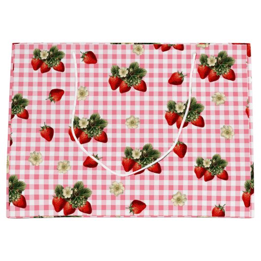 Erdbeere und Gingham niedlich Große Geschenktüte (Vorderseite)