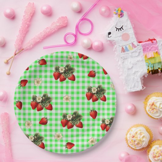 Erdbeere und Gingham-niedliche Teller (Party)