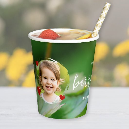 Erdbeere und grünes Kinder-Erdbeer-Erster-Geburtst Pappbecher