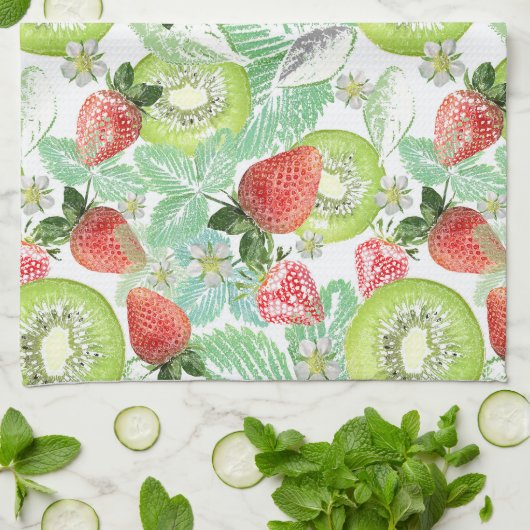 Erdbeere und Kiwi. Geschirrtuch (Gefaltet)