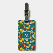 Erdbeere und Lemon Blossom Design auf blau Gepäckanhänger (Vorderseite vertikal)