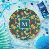 Erdbeere und Lemon Blossom Muster auf blau Pappteller (Party)