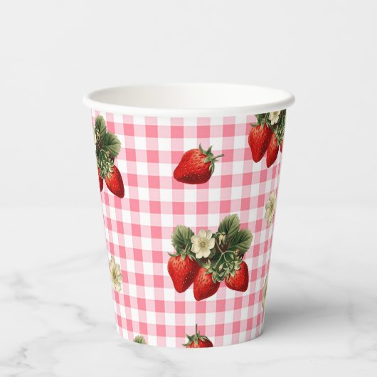 Erdbeere und niedliche Gingham-Becher Pappbecher (Rückseite)