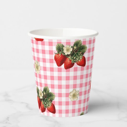 Erdbeere und niedliche Gingham-Becher Pappbecher (Links)