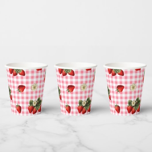 Erdbeere und niedliche Gingham-Becher Pappbecher (Multi)