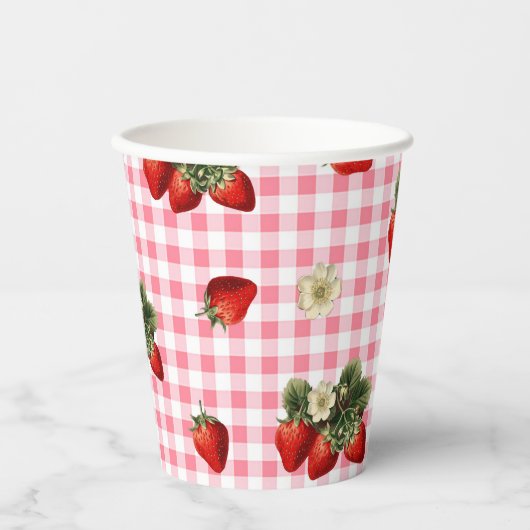 Erdbeere und niedliche Gingham-Becher Pappbecher (Vorderseite)