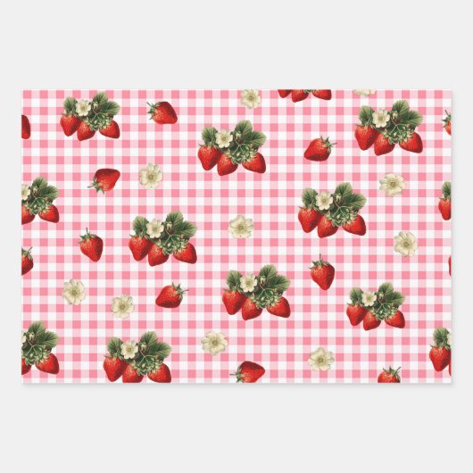 Erdbeere und niedliche Gingham-Geschenkblätter Geschenkpapier Set (Vorderseite 3)