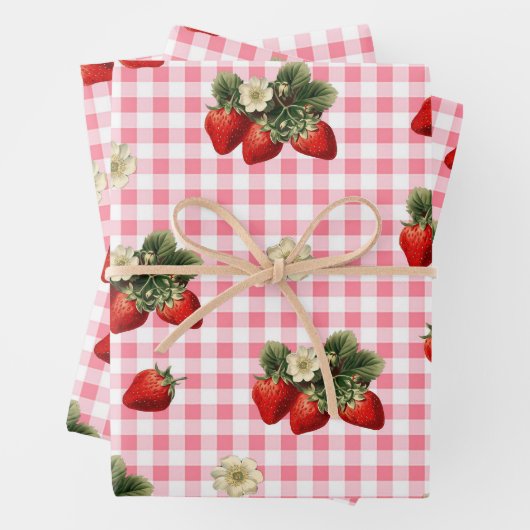 Erdbeere und niedliche Gingham-Geschenkblätter Geschenkpapier Set (Beispiel)