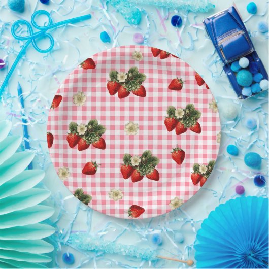 Erdbeere und niedliche Gingham-Teller Pappteller (Party)