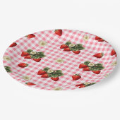 Erdbeere und niedliche Gingham-Teller Pappteller (Schrägansicht)