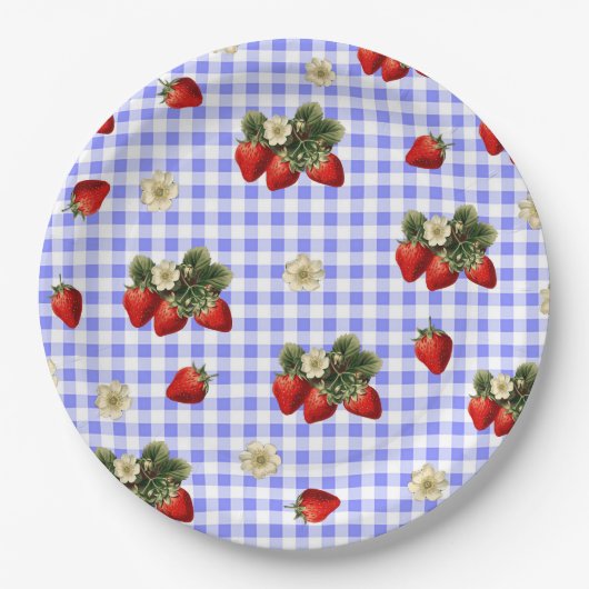Erdbeere und niedliche Teller aus Gingham (Vorderseite)