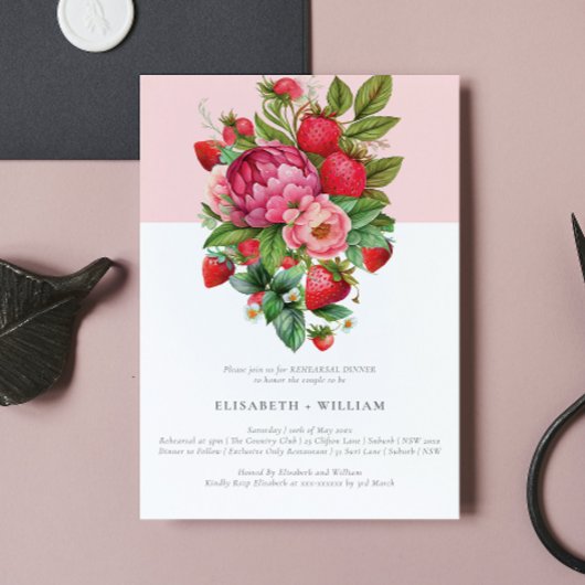 Erdbeere und Peonies Sommeressen Probe Einladung