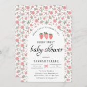 Erdbeere und Rose Kinderdusche Einladung (Vorne/Hinten)