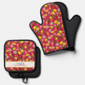 Erdbeere und Zitrone Frisches Fruchtmuster Ofenhandschuh & Topflappen-Set (Vorderseite/Rückseite)