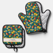 Erdbeere und Zitrone Frisches Fruchtmuster Ofenhandschuh & Topflappen-Set (Vorderseite/Rückseite)