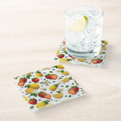 Erdbeere und Zitrone Frischobst Glasuntersetzer (Schrägansicht)