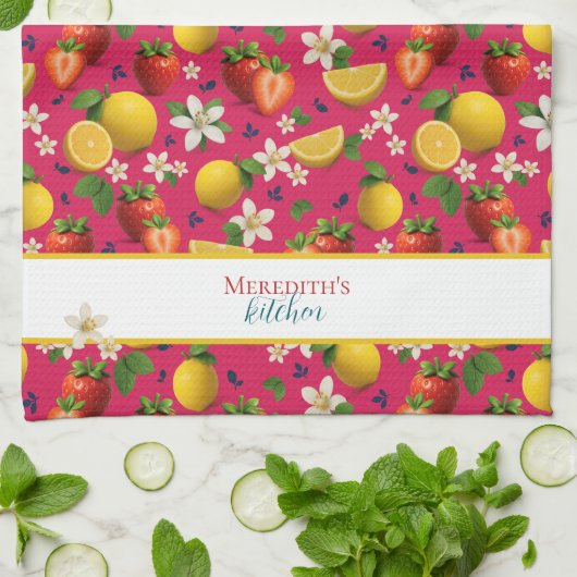 Erdbeere und Zitronenmuster Geschirrtuch (Gefaltet)