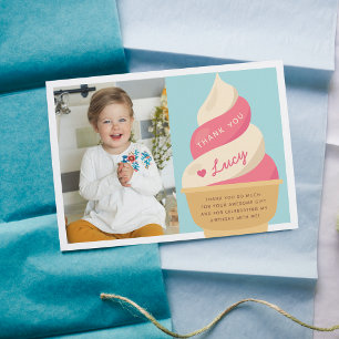 Erdbeere-Vanille-Eiscreme-Kindergeburtstagsfoto Dankeskarte