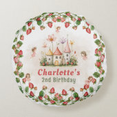 Erdbeere verzauberter Märchengarten Geburtstag Rundes Kissen (Rückseite)