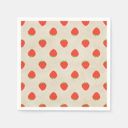 Erdbeere Vintag Girly Rustic Erdbeeren Print Serviette (Vorderseite)