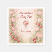 Erdbeere Vintage-Blumen-Thema 1. Geburtstag Serviette (Vorderseite)