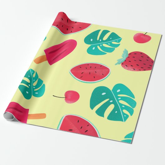 Erdbeere von Wassermelonen Blätter Geschenkpapier (Ungerollt)