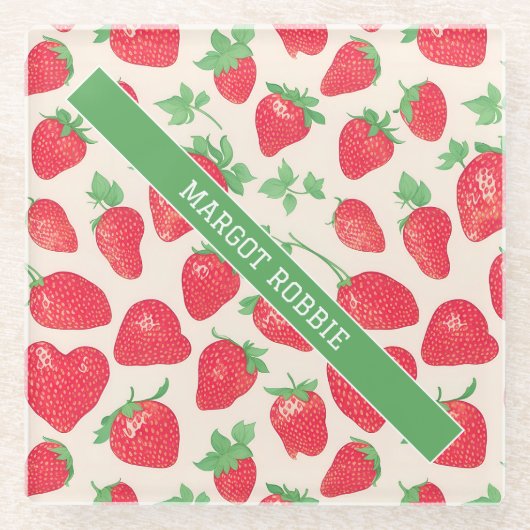 Erdbeere Wasserfarbenes Muster Glasuntersetzer (Vorderseite)