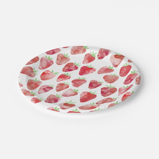 Erdbeere Wasserfarbmuster Pappteller (Schrägansicht)