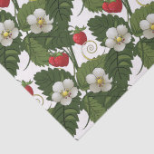 Erdbeere Weiße Blume Grünes Leaf Blumendruck Seidenpapier (Detail)