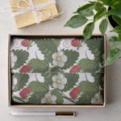 Erdbeere Weiße Blume Grünes Leaf Blumendruck Seidenpapier (Geschenk)