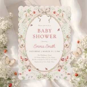Erdbeere Wildblumen-Spitzenrahmen Baby Shower Einladung