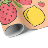 Erdbeere, Zitrone und Kiwi-Früchte Tapete Hintergr Geschenkpapier (Rolleneckpunkt)
