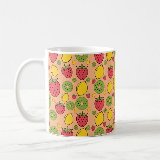 Erdbeere, Zitrone und Kiwi-Früchte Tapete Hintergr Kaffeetasse (Links)