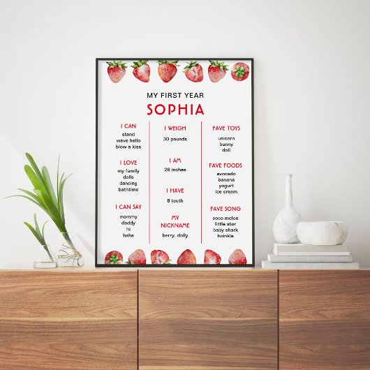 Erdbeere zum ersten Geburtstag Meilenstein Poster