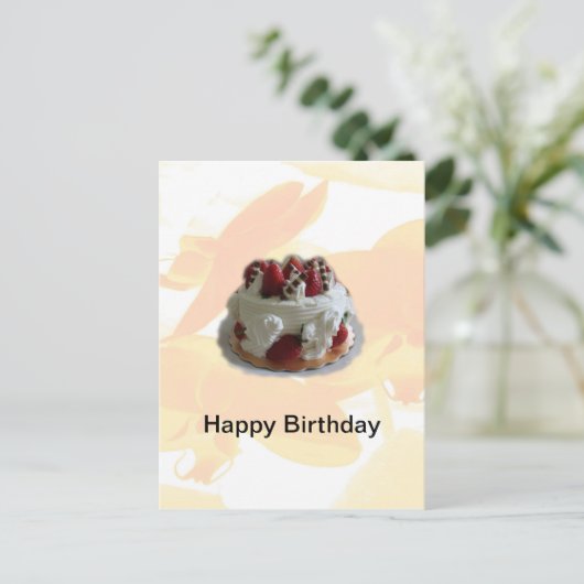 Erdbeere zum Geburtstag, Schokoladenkuchen Postkarte (Stehend Vorderseite)