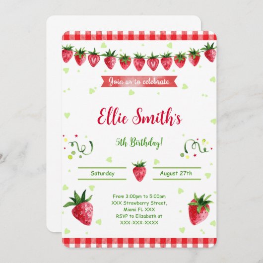 Erdbeereinladung Einladung (Vorne/Hinten)