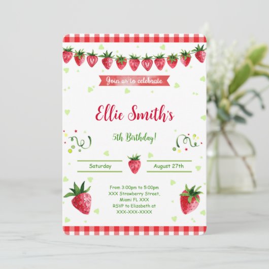 Erdbeereinladung Einladung (Stehend Vorderseite)