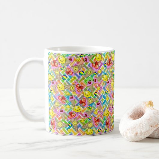 Erdbeereis Frucht Sonne Chevron Tasse (Mit Donut)