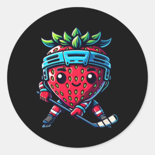Erdbeereis-Hockey Süße Beeren Sport Spiel Runder Aufkleber