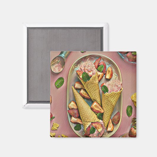 Erdbeereis Magnet (Vorderseite/Rückseite)