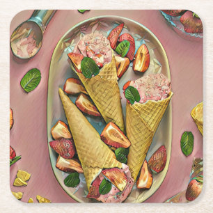 Erdbeereis Rechteckiger Pappuntersetzer