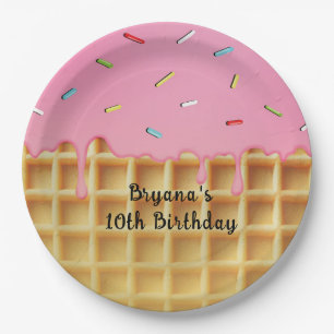 Erdbeereis-Waffelhörnchen-Geburtstag Pappteller