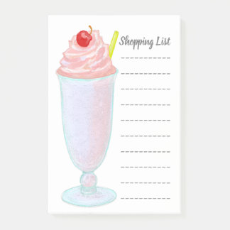 Erdbeereiscreme-Milchshake-Einkaufsliste Post-it Klebezettel