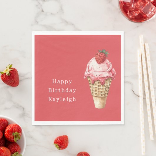 Erdbeereiscremekegel Geburtstag Serviette (Beispiel)