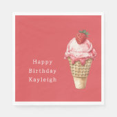 Erdbeereiscremekegel Geburtstag Serviette (Vorderseite)