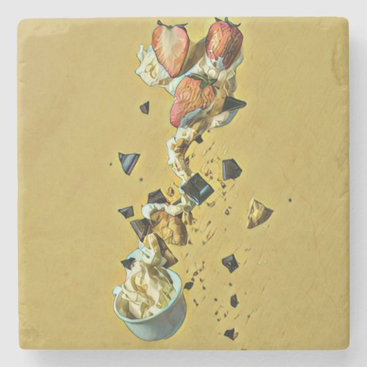 Erdbeereisfrüchte Steinuntersetzer (Vorderseite)