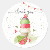 Erdbeereiskegel "Danke" Runder Aufkleber (Vorderseite)