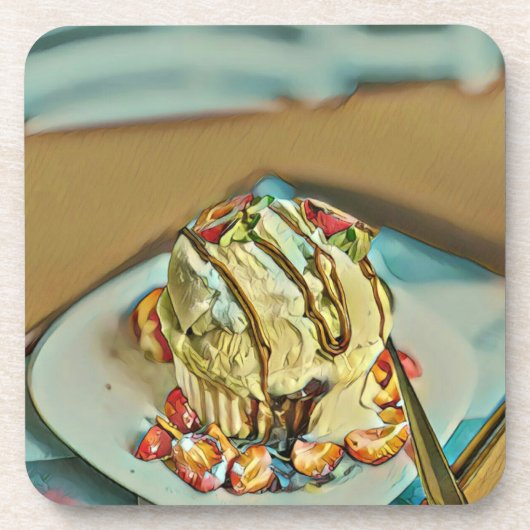 Erdbeereiskuchen Getränkeuntersetzer (Vorderseite)