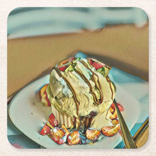Erdbeereiskuchen Rechteckiger Pappuntersetzer (Vorderseite)