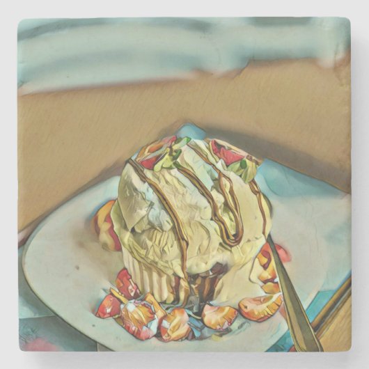 Erdbeereiskuchen Steinuntersetzer (Vorderseite)